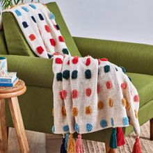 Chumbak Ivory Rainbow Tassel Throw