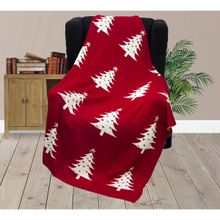 Pomme Red 100% Organic Cotton Christmas Tree Texture Knitted Throw