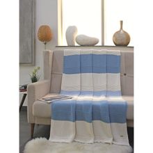 Pomme Cream & Blue 100% Organic Cotton Stripe Texture Knitted Decorative Throw