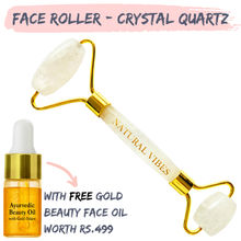 Natural Vibes White Crystal Quartz Roller with FREE Gold Beauty Elixir Oil for Face Neck & Under Eye