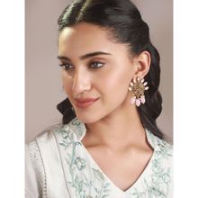 Priyaasi Pink Studded Floral Gold-Plated Drop Earrings