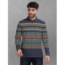 BULLMER Green Striped Polo Neck T-Shirt with Rib for Men.