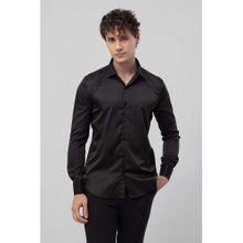 Snitch Double Cuff Black Satin Cotton Shirt