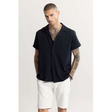 Snitch Cross Diamond Textured Navy Blue Shirt
