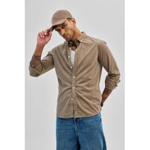 Snitch Beige Slim Fit Corduroy Shirt