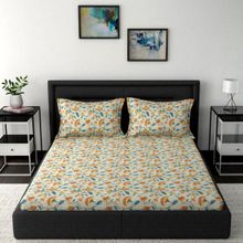 Inhouse by Maspar Modern Sanctuary Floral Orange 160TC Cotton Double Bed Sheet With 2 Pillow Covers