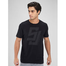 Spykar Men Round Neck Black Cotton Blend Graphic Printed T-Shirt