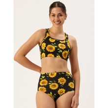 Clt.s Women Black Floral Bikini Top with Bikini Bottom (Set of 2)