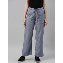 Go Colors Women Jean Linen Cargo Pant - Blue