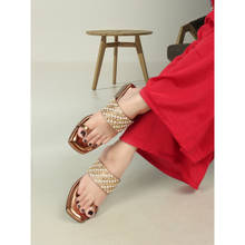 Iconics Women Antique Copper Slip-On Square Toe Kolhapuris