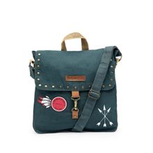 The House of Tara Combat Blue Metal Studded Canvas Unisex Cross Body Sling Side Bag