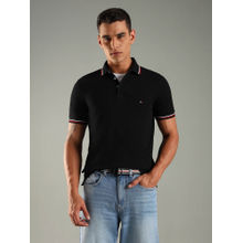 Tommy Hilfiger Men Black Solid Slim Fit Cotton Polo T-shirt