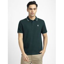 R&B Men Green Textured Polo T-Shirt