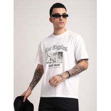 R&B Men White Crew Neck Graphic Relaxed Fit T-Shirt