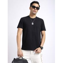 R&B Men Black Solid Crew Neck T-Shirt