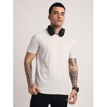 R&B Men Ivory Solid Crew Neck T-Shirt