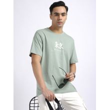 R&B Men Green Crew Neck Printed Relaxed Fit T-Shirt
