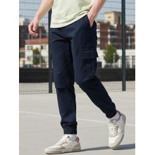 Bewakoof Men's Navy Blue Oversized Cargo Jogger Pants