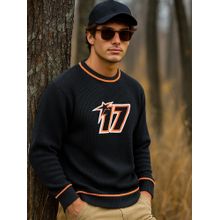 Bewakoof Men's Black & Orange Typography Super Loose Fit Sweater