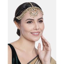 Peora Gold Plated Traditional Kundan Ethnic Mathapatti-Maangtikka With Dangling Beads