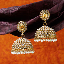 Fida Wedding Ethinic Gold Pearl & CZ Diamond Jhumka Earrings For Women