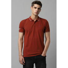 Louis Philippe Men's Rust Polo T-Shirt with Collar Tipping and Branding on Sleeve