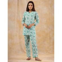 Jaipur Kurti Sea Green Floral Printed Cotton Loungewear (Set of 2)