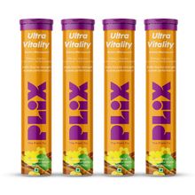 PLIX Ultra Vitality Effervescent for Stamina, Performance & Strength With L-Arginine, Ashwagandha, Safed Musli and Zinc For Men 15 Tablets, Pack of 4 (Orange Burst)