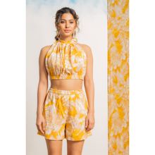 AOBA Women Yellow Floral Printed Beachwear Co-Ord (Set of 2)
