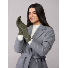 Twenty Dresses by Nykaa Fashion Olive Green Solid Buckle Trim Winter Gloves