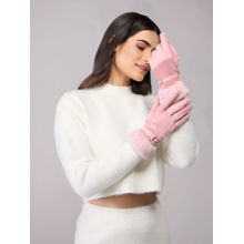 Twenty Dresses by Nykaa Fashion Light Pink Faux Fur & Buckled Winter Gloves