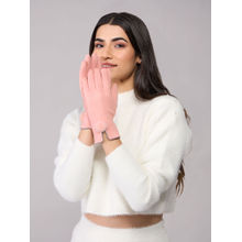 Twenty Dresses by Nykaa Fashion Blush Pink Faux Fur Pom Pom Detail Winter Gloves