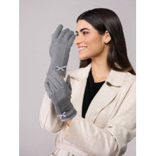 Twenty Dresses by Nykaa Fashion Grey Bow Detail Faux Fur Edged Winter Gloves
