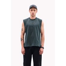Snitch Dark Green Solid Sleeveless Regular Casual T-Shirt for Men