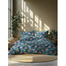 GRES Home 120TC 100% Cotton Double Bedsheet With 2 Pillow Covers - Indigo Blue