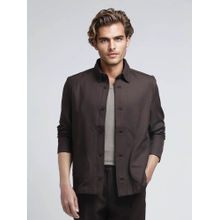 Rare Rabbit Aront Dark Brown Plain Relaxed Fit Jacket