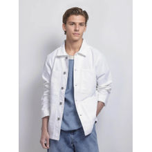 Rare Rabbit Brond White Plain Regular Fit Jacket