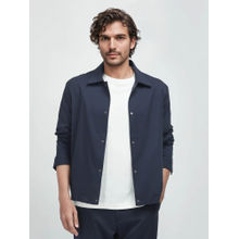 Rare Rabbit Micraso Navy Blue Checked Regular Fit Shacket