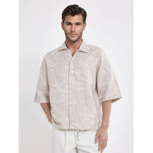 Rare Rabbit Tyra Beige Jacquard Oversized Fit Shacket