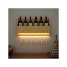 Dekorstation Backlit Wooden Wall Mounted Bar Shelf /Mini Bar Cabinet in Light Oak Finish