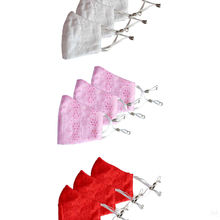 Bellofox White Chikan,Light Pink Chikan And Red Chikan Face Mask (Set Of 9)