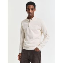 GANT Men Cream Solid High Neck Regular Fit Sacker Rib Half Zip Sweatshirt