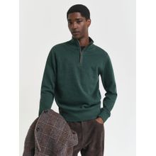 GANT Men Green Solid High Neck Regular Fit Sacker Rib Half Zip Sweatshirt