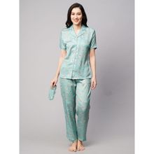 Drape In Vogue Womens Green White Floral Print Satin Night Suit