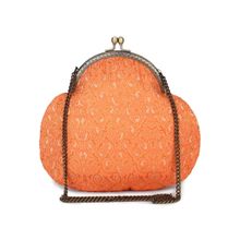 Tarini Nirula Araa Orange Embroidered Clutch With Detachable Strap
