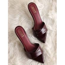 GNIST Pointed Toe Twisted Strap Cherry Maroon Stilettos