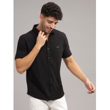 Parcel Yard Men's Black Self Design Shirt With Collar