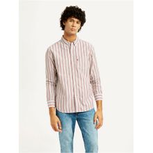 Levi's Mens Striped Slim Fit Brown Casual Shirt