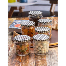 Goodhomes Glass Storage Jar With Black Checkered Lid (Set of 6)