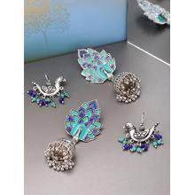 Infuzze Blue & Oxidised Silver Toned Earrings - Set of 2